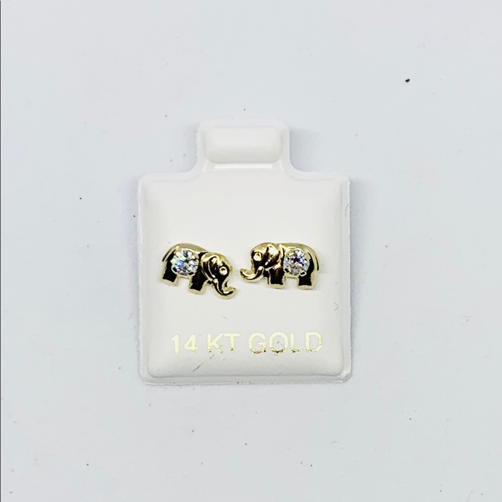 Solid 14k Gold Earrings Elephants Studs - image 1